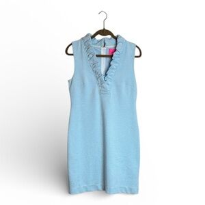 Lilly Pulitzer Light Blue Sleeveless Ruffle Dress Medium Lined Striped